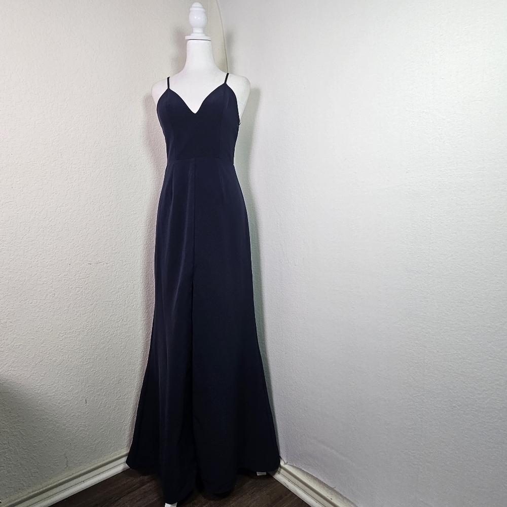 Lovers&Friends Helena Gown Navy Womens Sz 2 Lace Trim Back, Prom,Dance,Formal